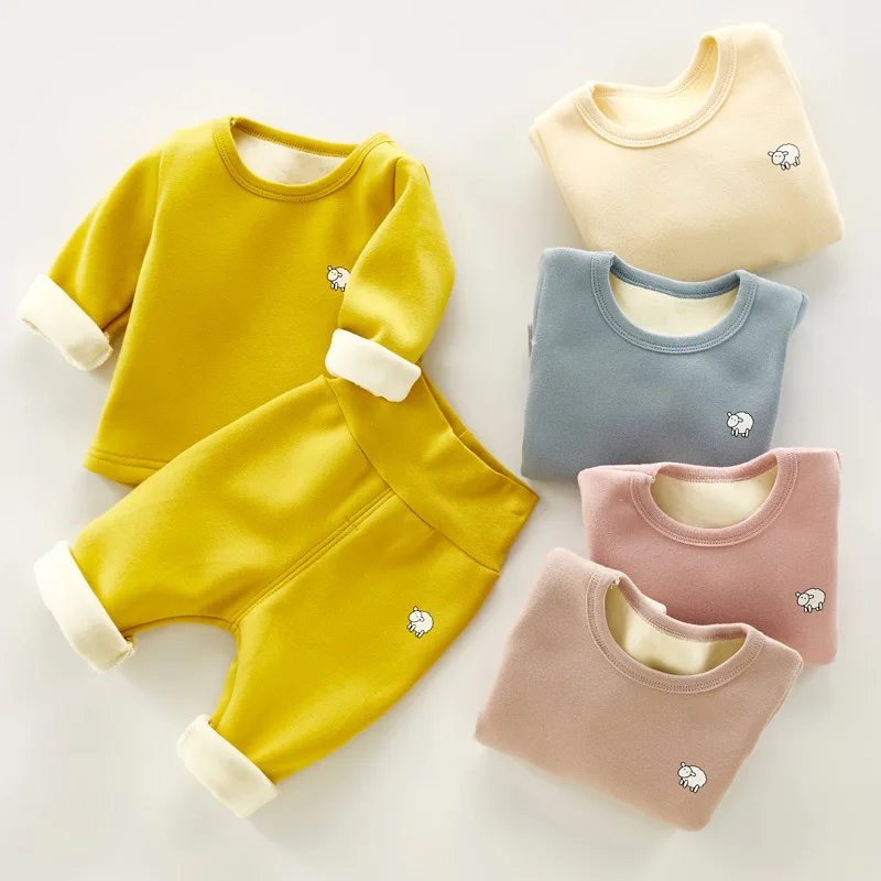 Herbst Winter Baby Bodenbildung Tops Neue Verdickte Warme Kinder T-shirt Casual Stil Jungen und Mädchen Rundhals Pullover Tops Hosen