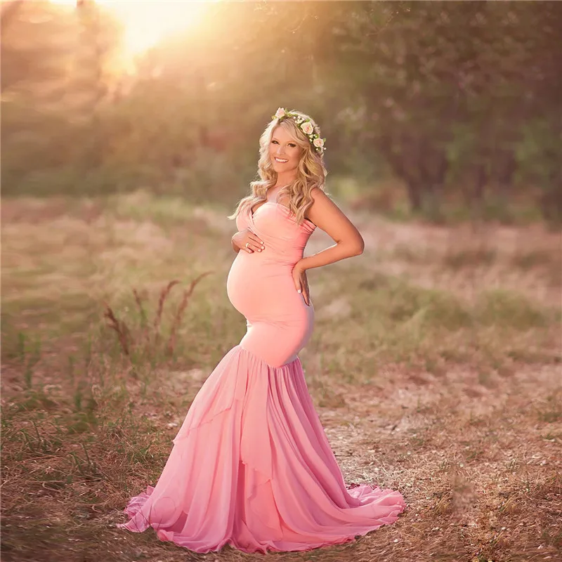 Vestidos largos elásticos para fotografía de embarazo con tirantes deslizantes, vestidos de Jersey para Baby Shower, vestidos de maternidad para sesión de fotos - imagen 4