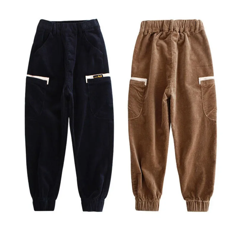 Moda para chicas pantalones de pana invierno Casual más pantalones de terciopelo pantalones Cargo suaves cálidos ropa para niños pantalones con bolsillo - imagen 2