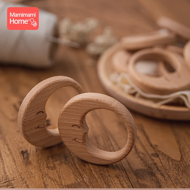 5 piezas de mordedor para bebé, colgantes de cadena de chupete, luna de madera de haya, sin BPA, anillo de dentición de madera, accesorios colgantes, juguetes para niños - imagen 5