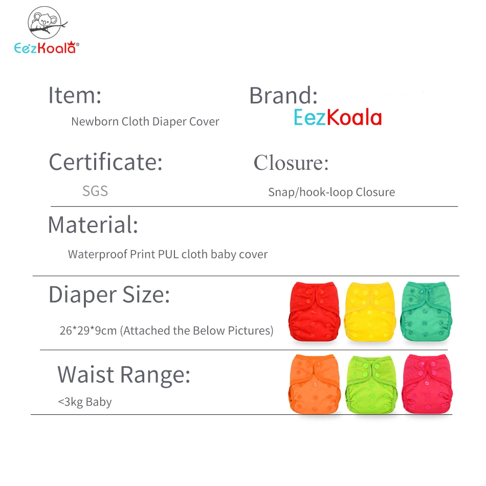 EezKoala 6 unids/set cubierta para recién nacido pañal de tela para bebé cubierta impermeable pañales ecológicos reutilizable lavable bolsillo ajustable - imagen 2
