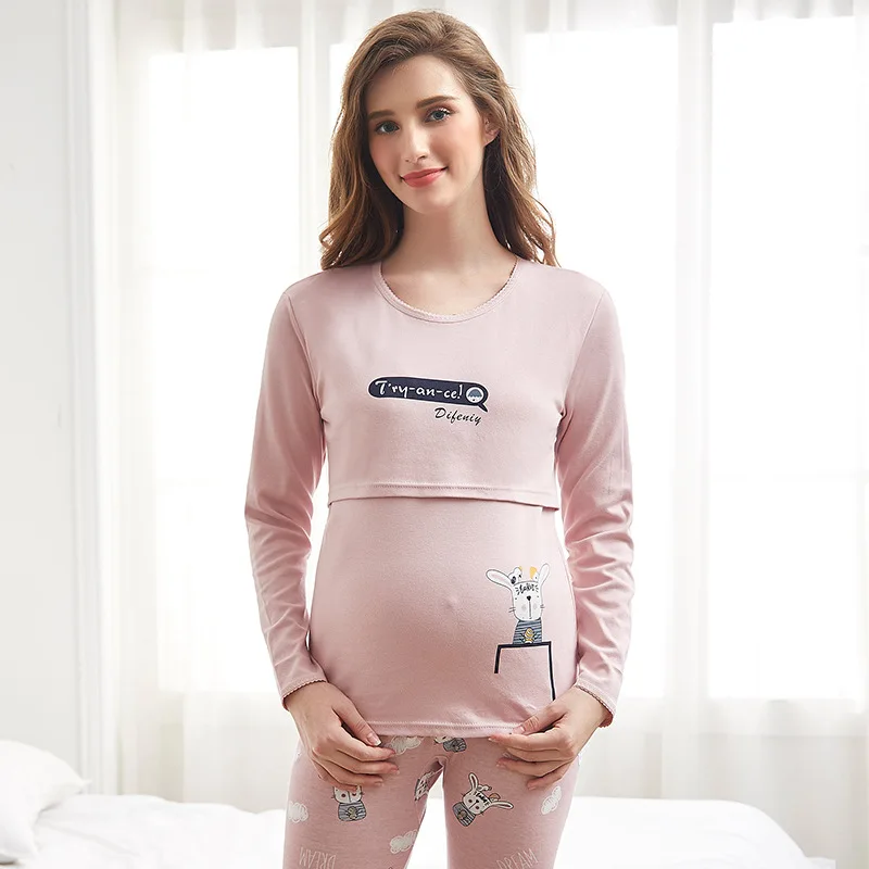 Pijamas de maternidad para amamantar, ropa de maternidad de algodón para lactancia para mujeres embarazadas, Top de manga larga + Pantalones, conjuntos de ropa de dormir - imagen 5