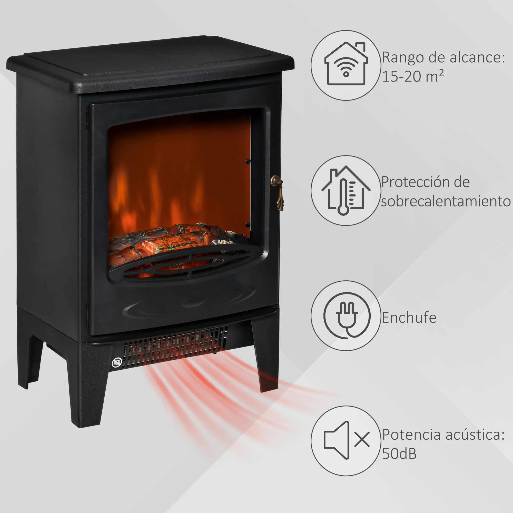HOMCOM Chimenea eléctrica Portátil de 900/1800W con Efecto de Llama Termostato Ajustable hasta 20 m² 39x26x54,8 cm Negro - imagen 5