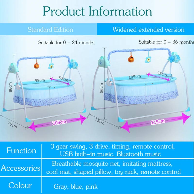 Mecedora oscilante inteligente para bebé, cuna eléctrica para recién nacido, mecedora para dormir con música, Moisés plegable, cuna para guardería - imagen 4