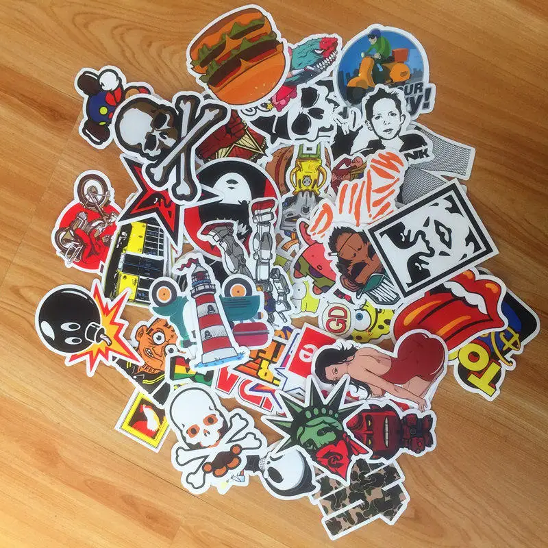 50 Uds. Pegatinas de logotipo de marca de moda impermeables de Pvc motocicleta monopatín equipaje guitarra calcomanía divertida DIY juguete clásico pegatina regalo - imagen 4