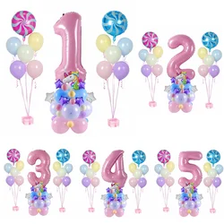 Globos de fiesta de unicornio rosa, globo de aluminio con número, decoración para fiesta de primer cumpleaños, Baby Shower para niños, Globos de helio de unicornio de un año