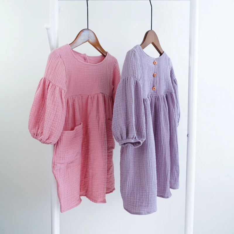 Vestido de algodón orgánico doble gasa con bolsillos para niña - imagen 3