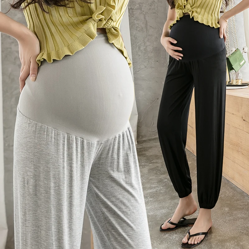 Pantalones de maternidad verano color sólido estilo suelto ajustable cintura elástica pantalones de soporte del vientre pantalones de maternidad - imagen 2