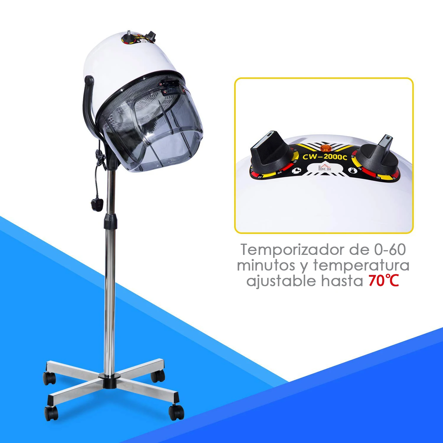 HOMCOM Campana Casco Secador de Pelo 1180W Secador de Peluqueria con Capucha y Tripode - imagen 4