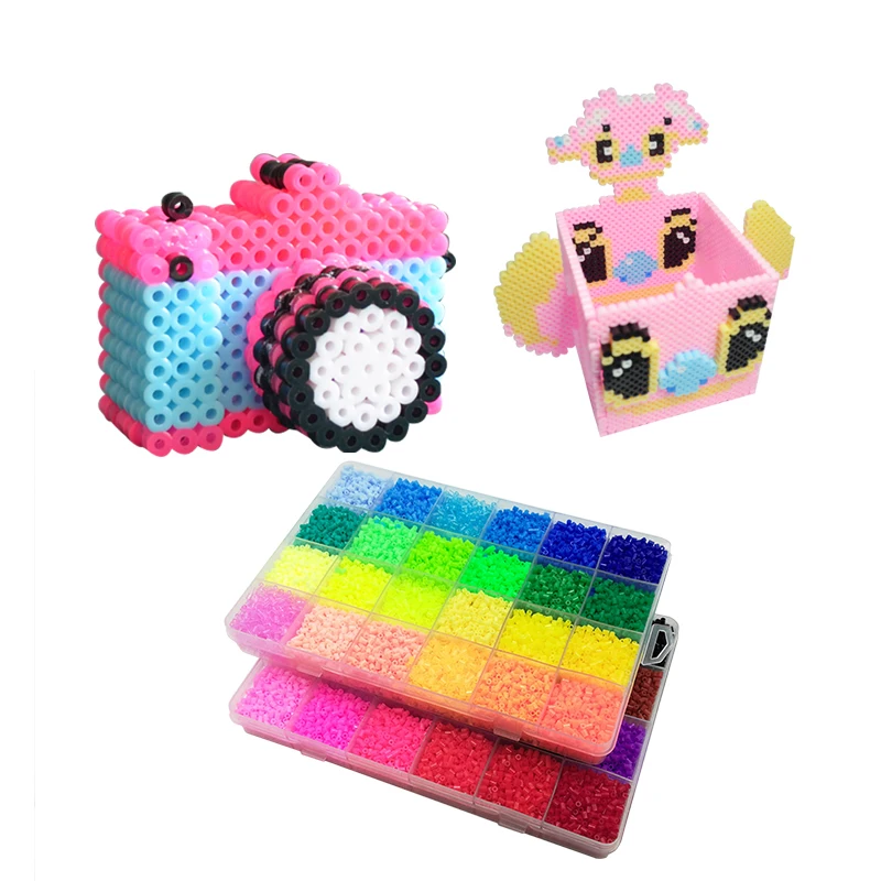 Hama beads-Kit de juguetes Perler para niños, caja de rompecabezas de cuentas de fusible 3D, manualidades creativas hechas a mano, plantilla de juguete, 72 colores, 5mm/2,6mm - imagen 5