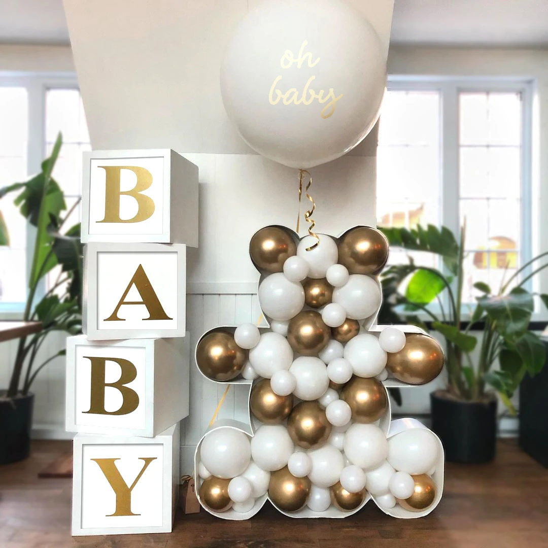 Caja estereoscópica cuadrada blanca para Baby Shower, decoración para fiesta de primer cumpleaños, niño y niña, globo transparente - imagen 2