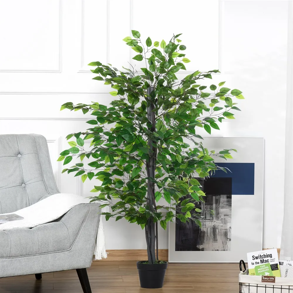 Outsunny Árbol de Ficus Artificial de 145 cm de Altura 756 Hojas con Maceta para Decoración de Hogar Verde - imagen 2