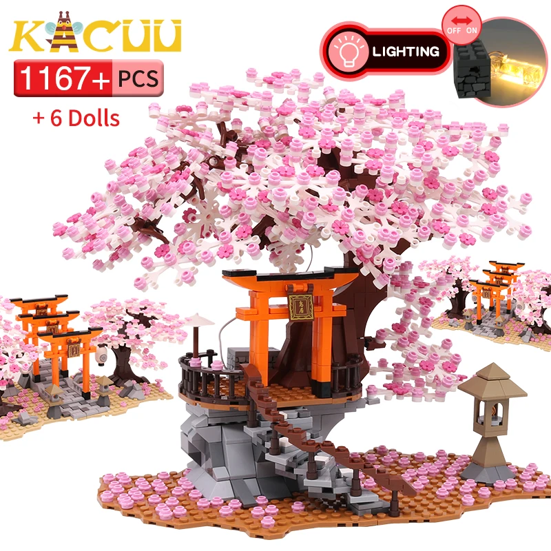 Bloques clásicos City Street View Idea Sakura Inari Santuario ladrillos amigos flor de cerezo casa árbol juguetes de bloques de construcción regalo para niños