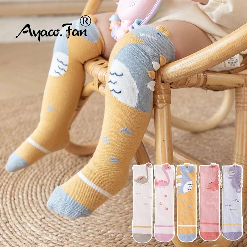 Calcetines largos de algodón con estampado de dibujos animados para niños, medias de felpa más gruesas para niños y niñas, 0-10T, Invierno