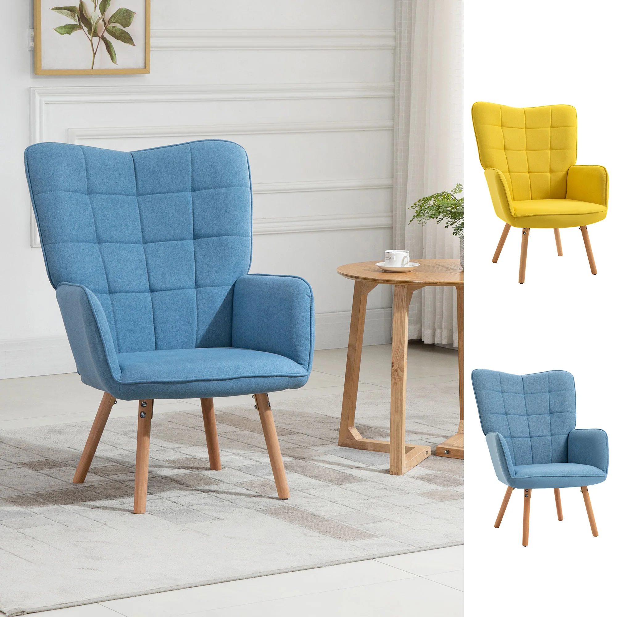 HOMCOM Butaca de Salón Moderna Sillón con Respaldo Alto Reposabrazos Tela de Lino y Patas de Madera de Haya para Comedor Cocina 71x68x101 cm - imagen 2