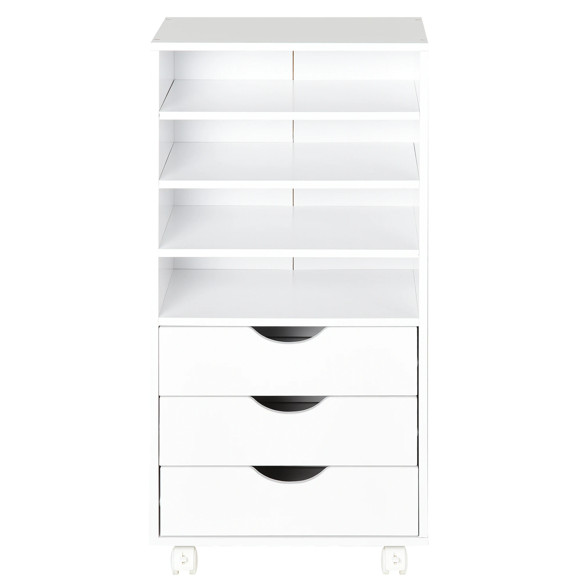 Vinsetto Mueble Auxiliar para Oficina Estudio Gran Espacio de Almacenaje con 3 Cajones 4 Estantes Abiertos 4 Ruedas Blanco - imagen 3