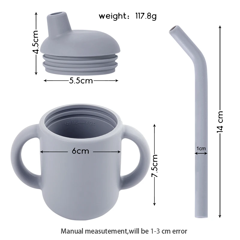 Taza de pajita de alimentación líquida de silicona personalizada, taza plegable para beber para niños, botella de agua doble a prueba de fugas, cosas para bebés - imagen 5