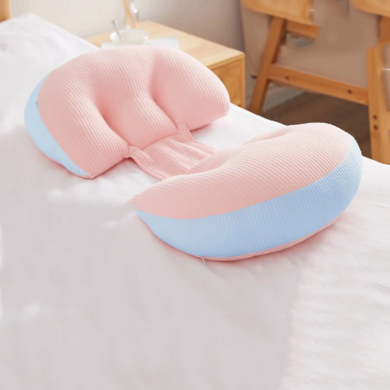 Almohada de apoyo para dormir de algodón puro multifunción para mujeres embarazadas, almohada de cintura para dormir lateral de embarazo a juego de colores en forma de U - imagen 3