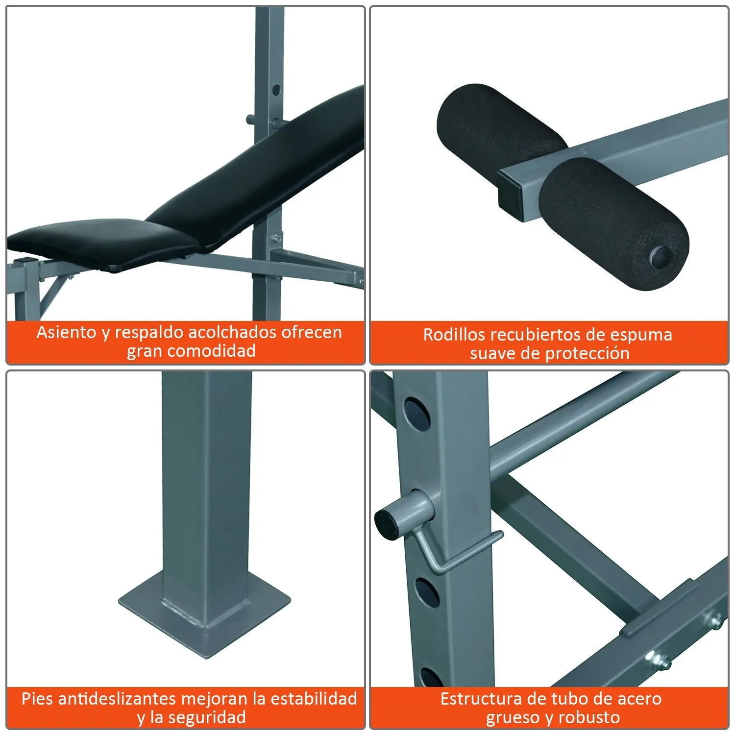 HOMCOM Banco de Musculacion Banco de Pesas Maquina de Fitness Entrenar Musculos 165x68x114cm con Respaldo Regulable Espuma - imagen 5