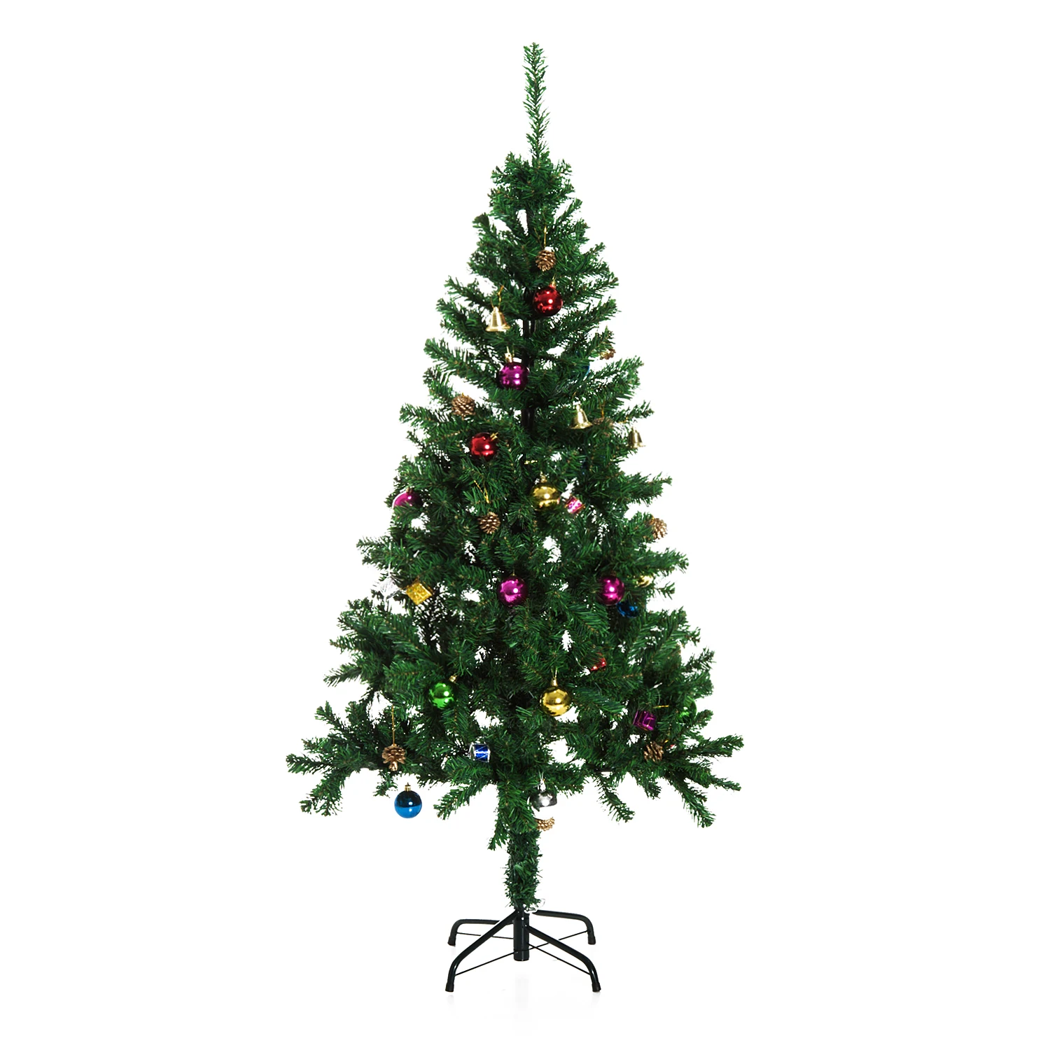 HOMCOM Árbol de Navidad 150cm Artificial Pino con Adornos Decorativos 48 Pcs y Soporte Metálico Color Verde Árbol Realista para Decoración Navidad