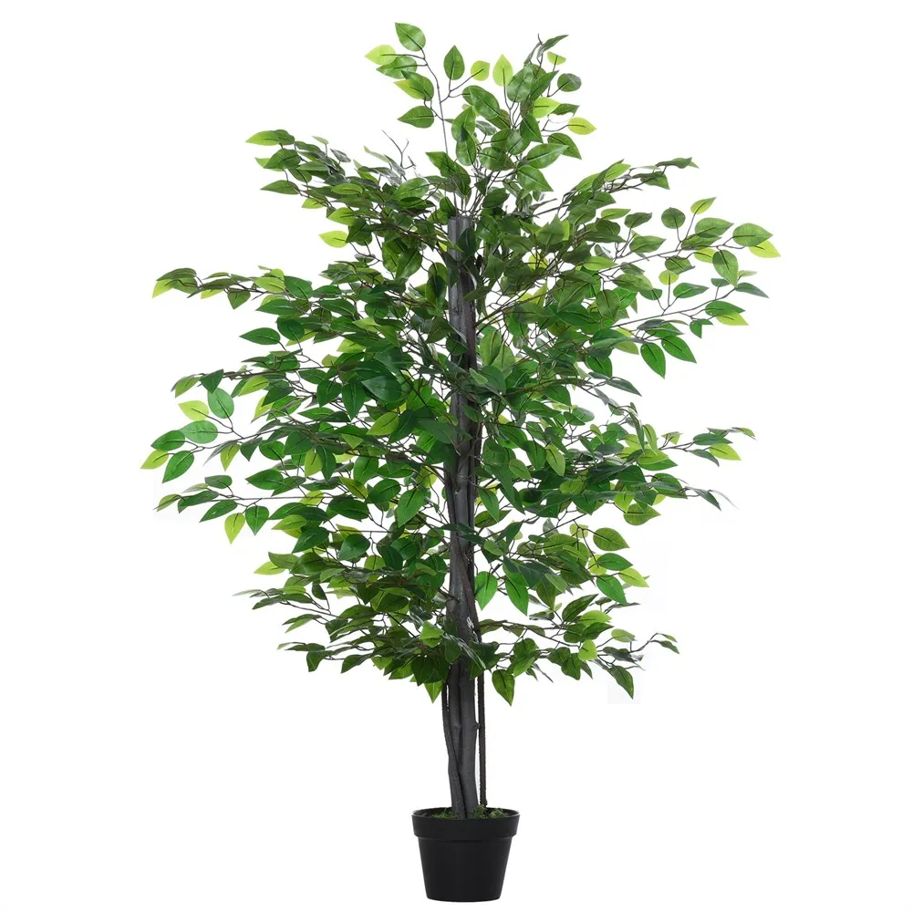 Outsunny Árbol de Ficus Artificial de 145 cm de Altura 756 Hojas con Maceta para Decoración de Hogar Verde