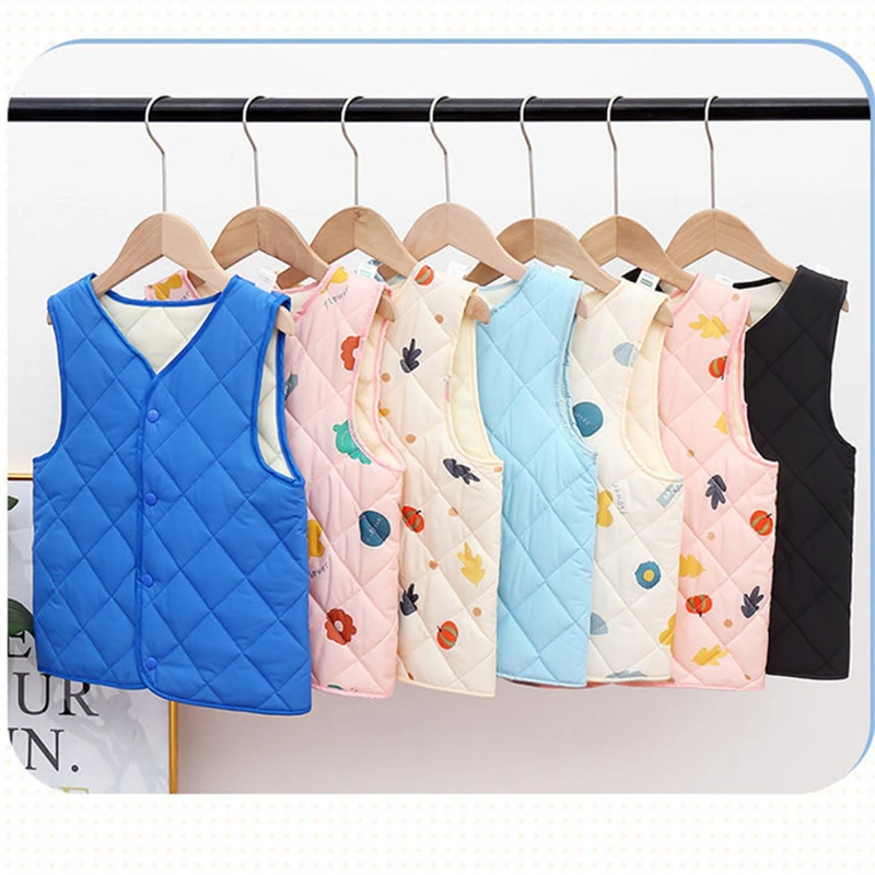 Chalecos con estampado dulce, ropa para niños, chalecos con cuello en V, abrigos de Color sólido para bebé, abrigos de otoño e invierno, ropa de abrigo ligera y cálida de calidad - imagen 2