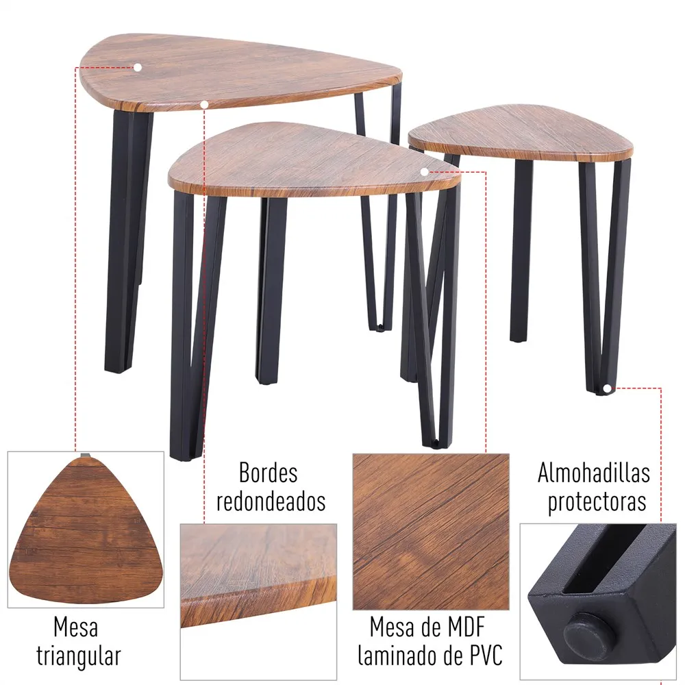 HOMCOM 3 Mesitas de Café Mesa de Centro Minimalista Patas de Acero con Funda de Plástico Mesa Nido para Salón 56x54.2x45.4cm - imagen 3