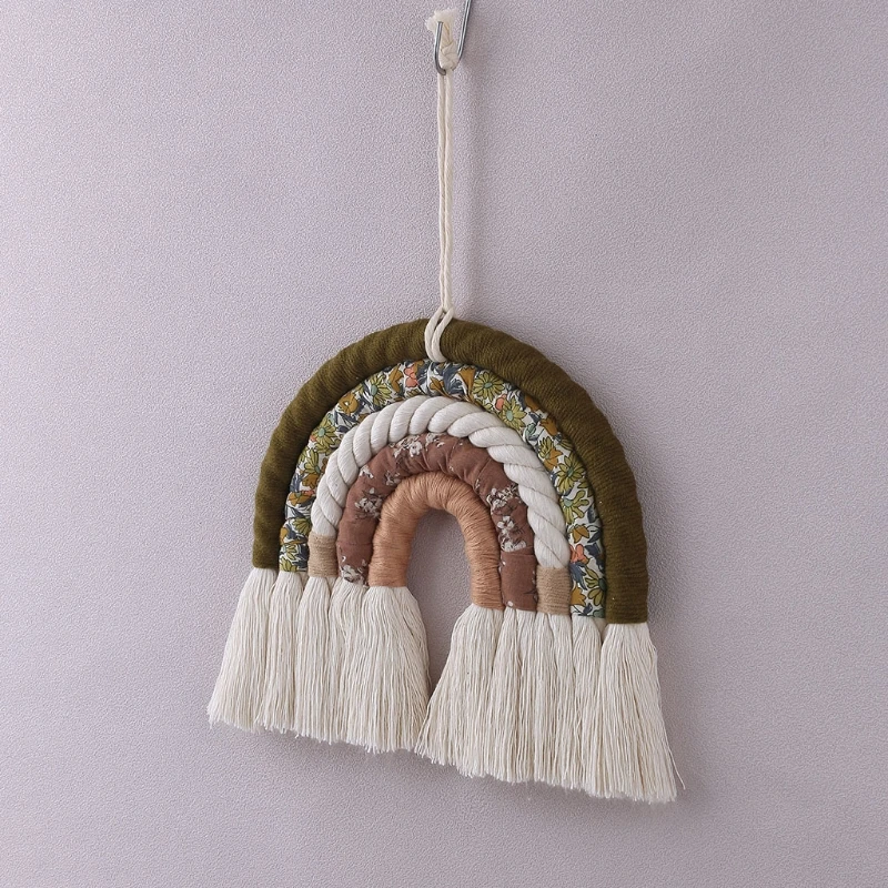 OOTDTY-tapiz de macramé de arco iris hecho a mano para decoración del hogar, cuerda de algodón, juguetes de tejido nórdico para colgar en la pared, decoración para habitación de bebé y niños - imagen 5