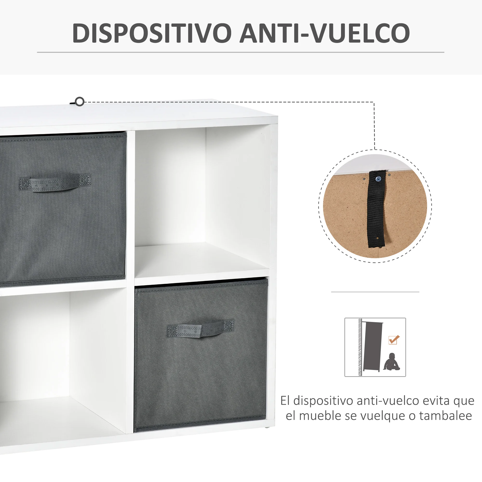 HOMCOM Estantería para Libros de 4 Cubos Librería Modular no Tejida para Oficina Estudio 61,5x30x61,5cm Blanco y Gris - imagen 5