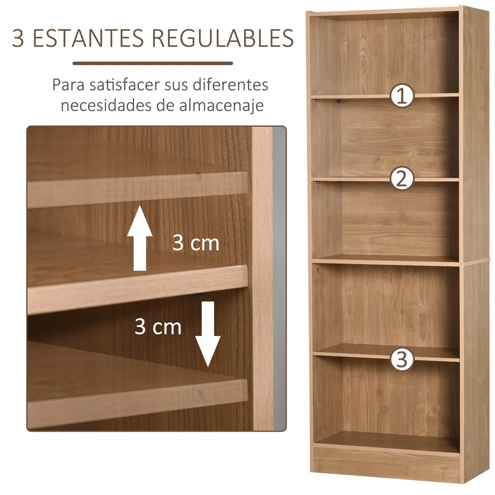 HOMCOM Librería Estantería de 5 Niveles para Libros con 3 Baldas Ajustables para Oficina Estudio 63x29,5x176 cm - imagen 4