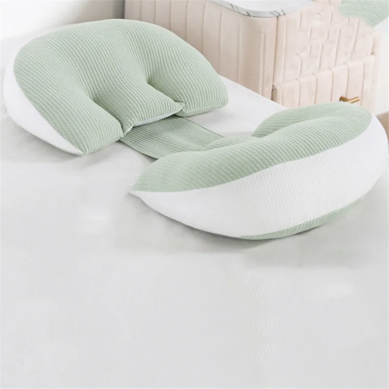 Almohada de apoyo para dormir de algodón puro multifunción para mujeres embarazadas, almohada de cintura para dormir lateral de embarazo a juego de colores en forma de U - imagen 4