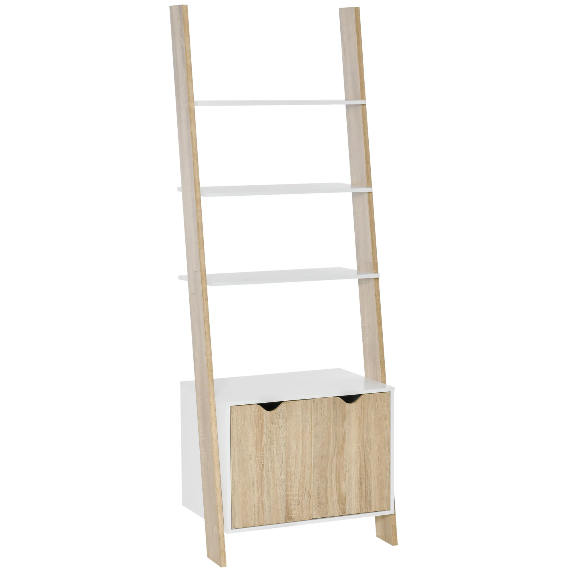 HOMCOM Estantería en Forma de Escalera de Madera con 3 Estantes y 1 Armario de Almacenaje Librería de Moderno 60x40x171cm Blanco