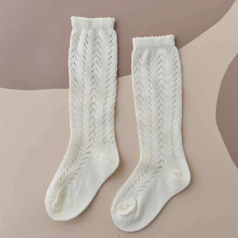 Calcetines hasta la rodilla para niños y niñas, medias de tubo largo de algodón, malla de princesa, calados, novedad de verano - imagen 3