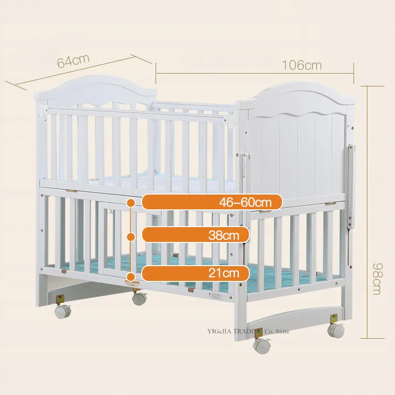Cuna infantil de madera multifuncional, puede combinar cama para adultos, 106*64*98cm, extender a 150cm de longitud, cuna blanca - imagen 4