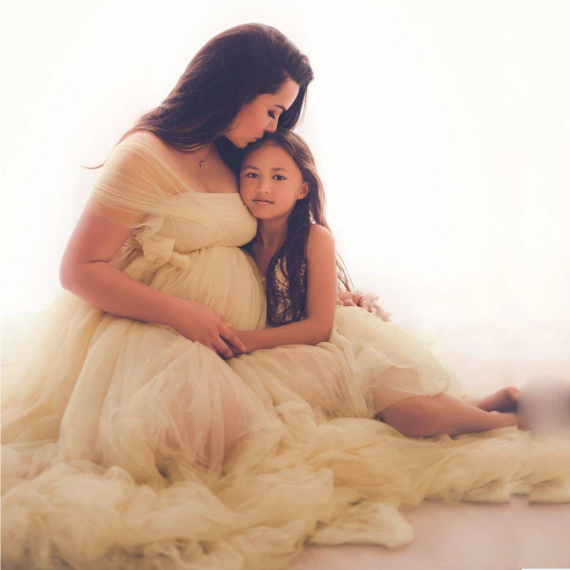 Vestido de maternidad de tul para sesión de fotos – Largo elegante - imagen 5