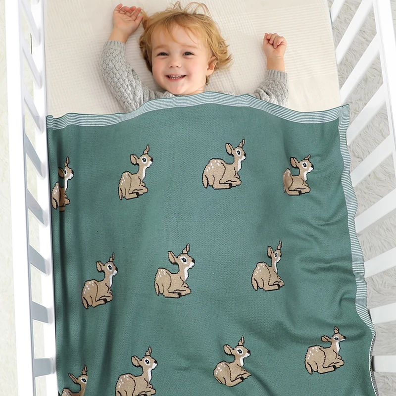 Mantas de punto de algodón para bebé, edredón a cuadros para recién nacido, cochecito de niño y niña, ropa de cama para niño pequeño, para cuna colcha, bonito Ciervo - imagen 4