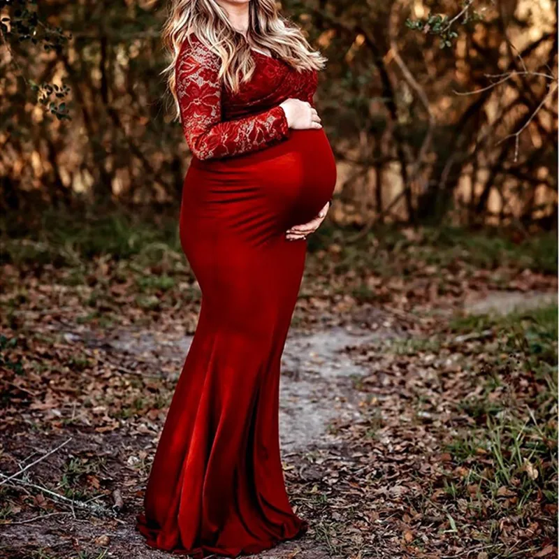 Vestido de maternidad de encaje de manga larga para fotos de embarazo - imagen 5