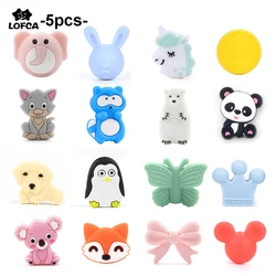 LOFCA, 5 unidades de cuentas de animales de silicona, Panda, juguete DIY de calidad alimentaria, Koala, cuentas de dentición para bebé, accesorios de cadena de chupete sin BPA