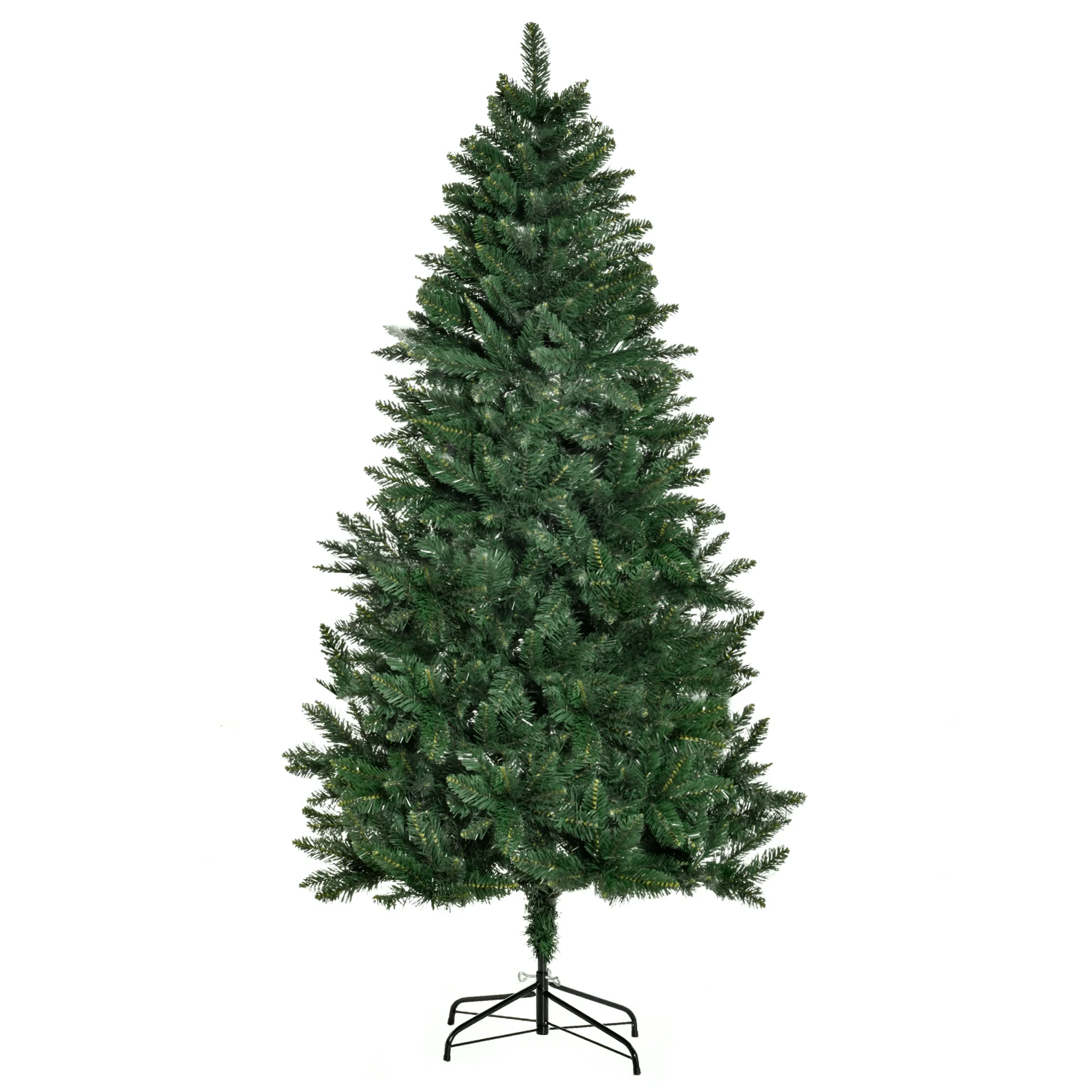 HOMCOM Árbol de Navidad Artificial 180 cm Ignífugo con 724 Ramas con 2 Tipos de Puntas de PVC y Soporte de Acero Interior Verde