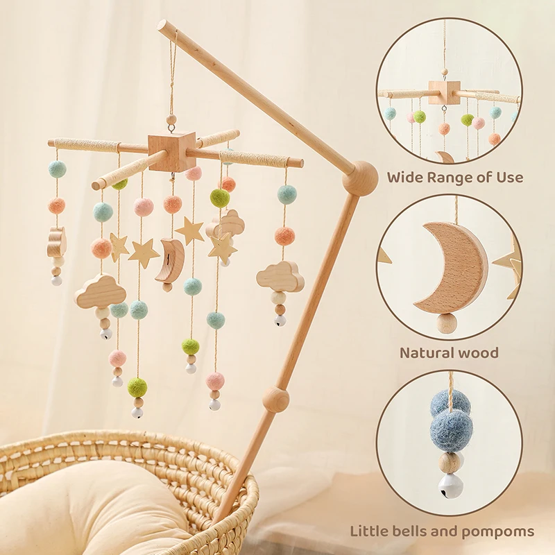 Juguete para bebé, móviles de madera, campana para cama, Luna, nubes, sonajero para desarrollo de recién nacido, accesorios Diy, soporte para cuna, soportes para brazo, sonajero para regalos - imagen 4