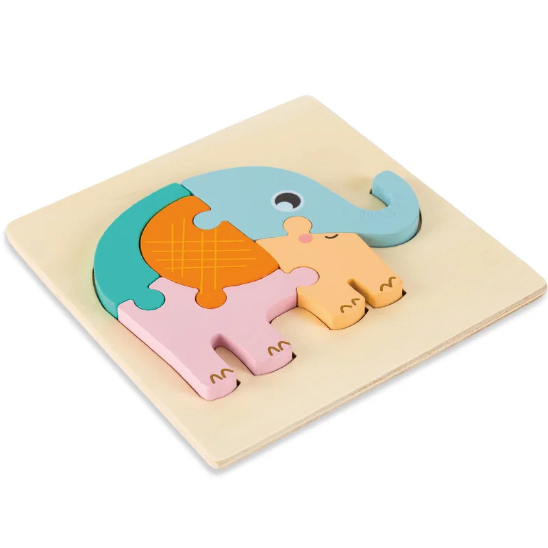 Rompecabezas de madera 3D para bebé, juguete educativo de aprendizaje temprano con diseño de animales, cangrejo, elefante, búho y León, 4 unidades por Set - imagen 3