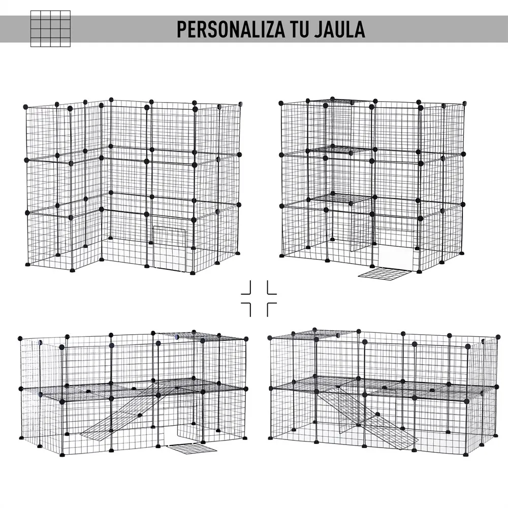 PawHut Valla Metálica para Mascotas Parque Metálica con 36 Paneles Animales Pequeños Desmontable Diseño DIY Negro 146x73x73cm - imagen 3