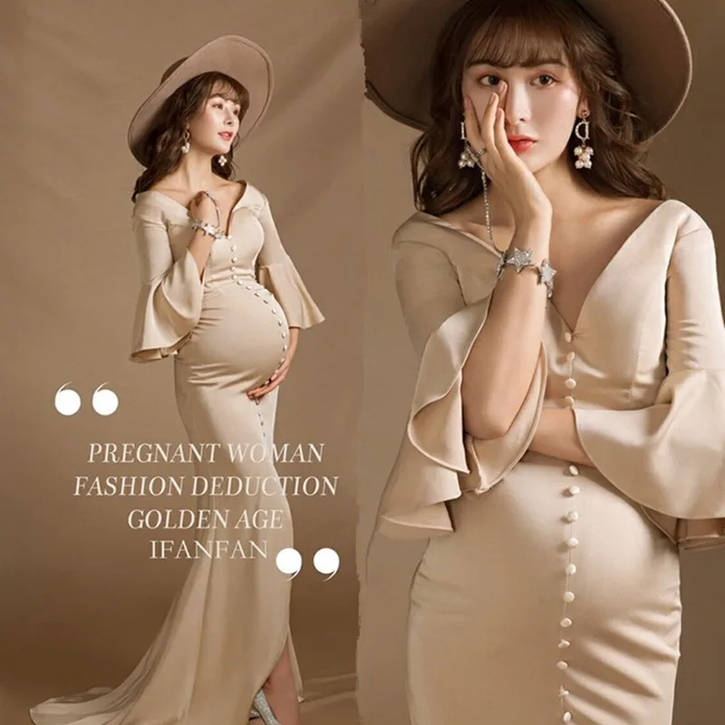 Vestidos de maternidad de sirena elegantes para sesión de fotos, Vestido largo de embarazo, accesorio de fotografía, vestido Maxi con sombrero