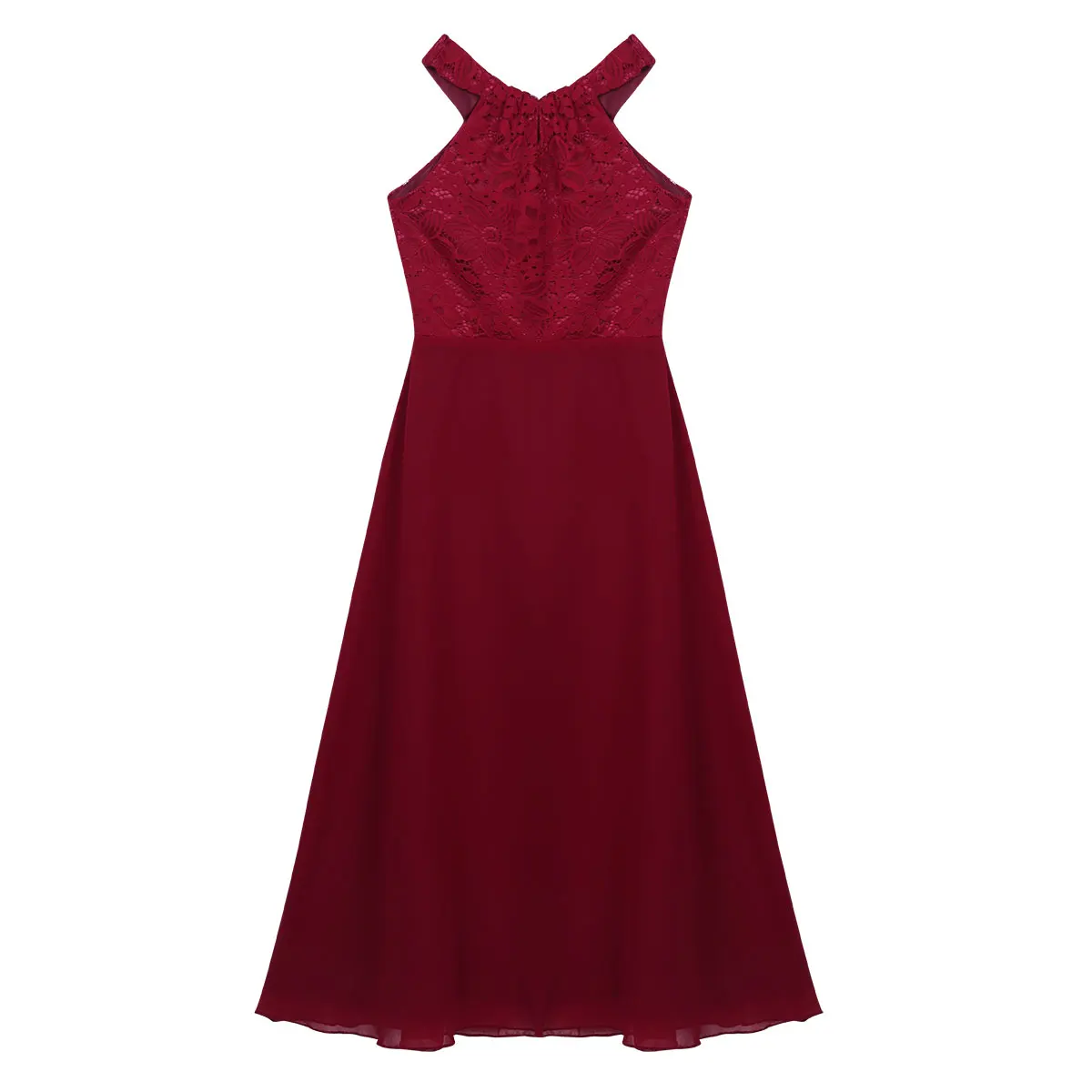 Vestido largo de fiesta para niña con escote halter y encaje - imagen 4