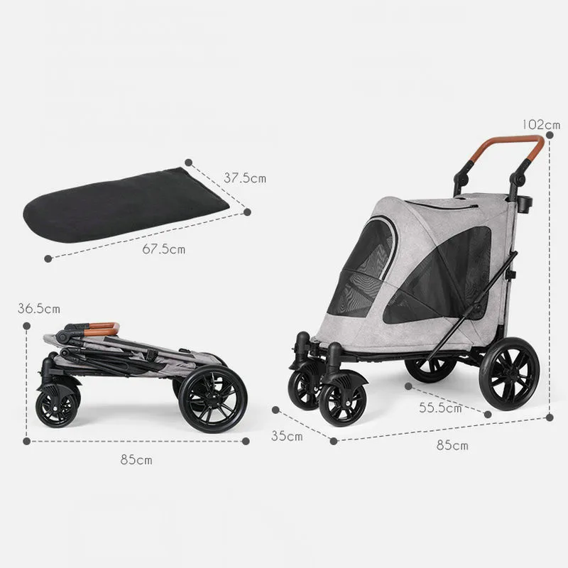 Cochecito plegable para perros con 4 ruedas de goma y mango ajustable, tragaluz de malla, carrito para mascotas mediano y grande - imagen 4