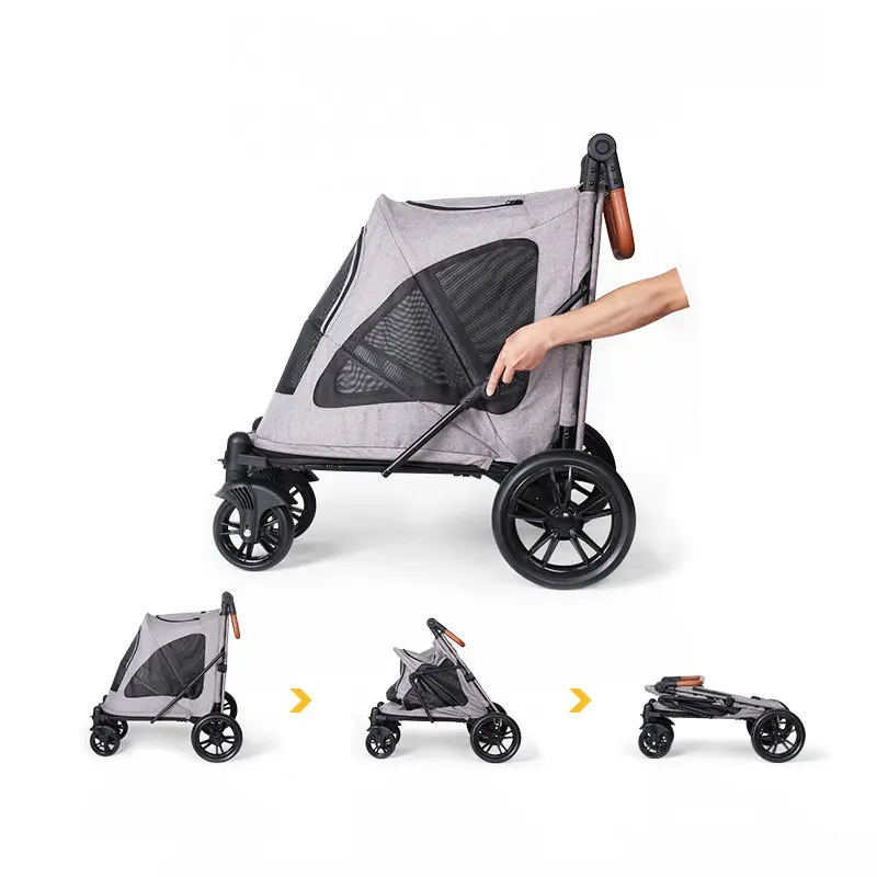 Cochecito plegable para perros con 4 ruedas de goma y mango ajustable, tragaluz de malla, carrito para mascotas mediano y grande - imagen 2