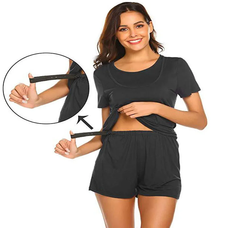 Pijamas de maternidad sueltos de verano, ropa de dormir para amamantar, lactancia, ropa de casa, ropa de dormir de lactancia, conjunto de ropa informal para embarazo - imagen 3