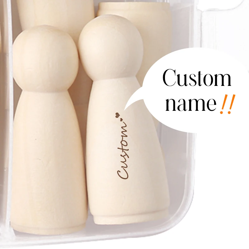 Muñecas de clavija de madera para hombres y mujeres, 10 piezas, 55mm, familia, decoración de habitación de niños, logotipo de nombre personalizado, hecho a mano, artículos para niños, juguete - imagen 5