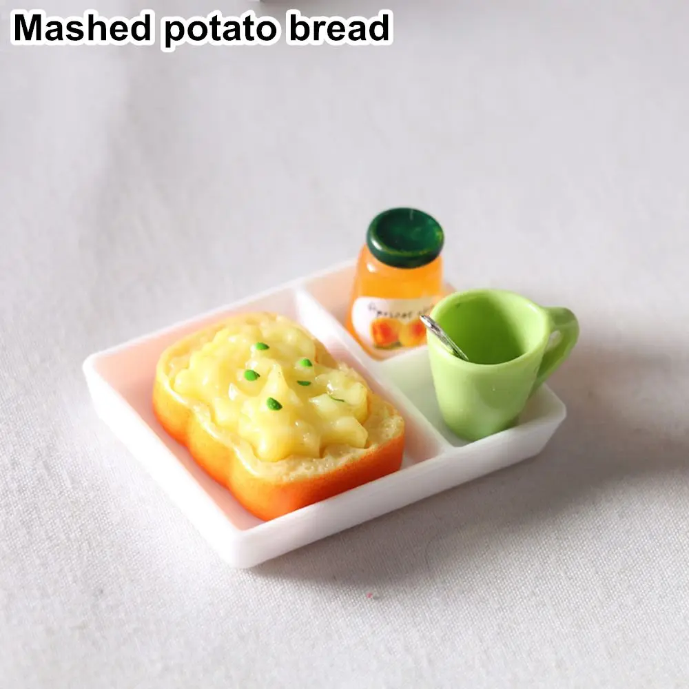 Juego de accesorios de cocina en miniatura para casa de muñecas, plato de cena, taza, cuchara, tostada, pan, mermelada, 5 unidades por juego - imagen 3