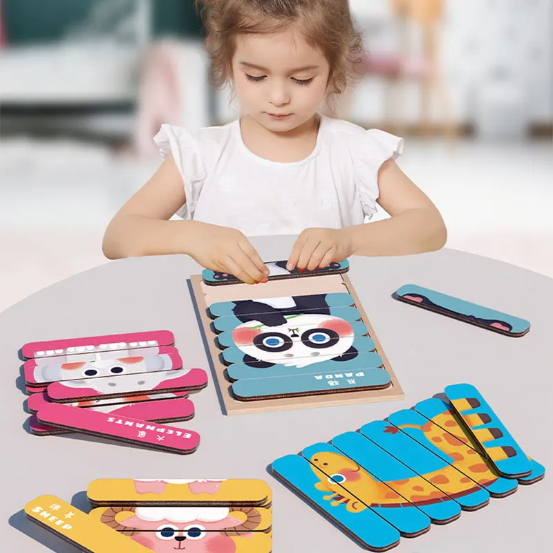 Rompecabezas de madera Montessori para bebés, juegos 3D de doble cara para niños, juguetes educativos para bebés, rompecabezas para niños - imagen 2